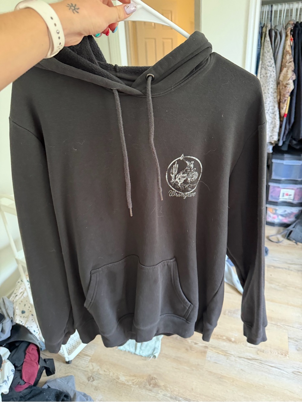 Wrangler Black Pullover Hoodie with Small Chest Graphic